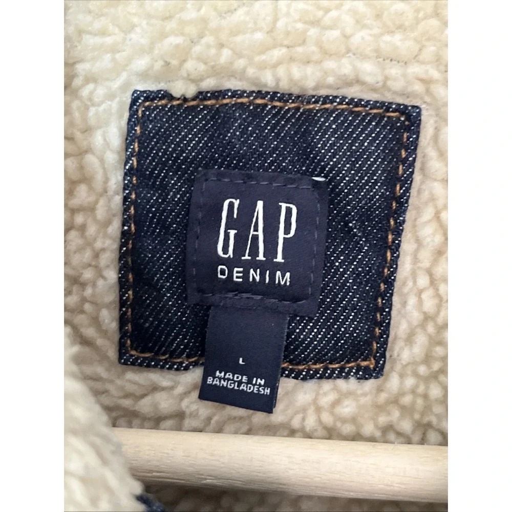 Gap Kids Sherpa Lined Collared Dark Wash Western Stitch Denim Jean Jacket‎ Large